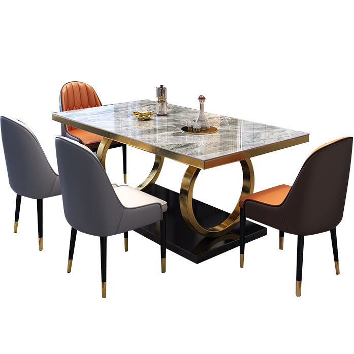 Glam Dinette Table Rectangle Stone Dining Room Table for Home