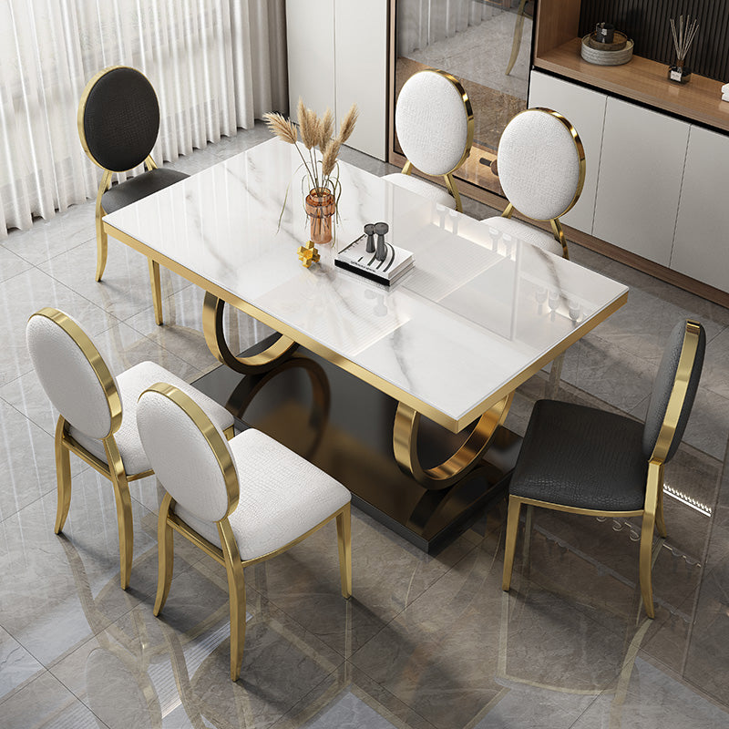 Glam Style Dinner Table Rectangle Stone Dining Room Table for Kitchen