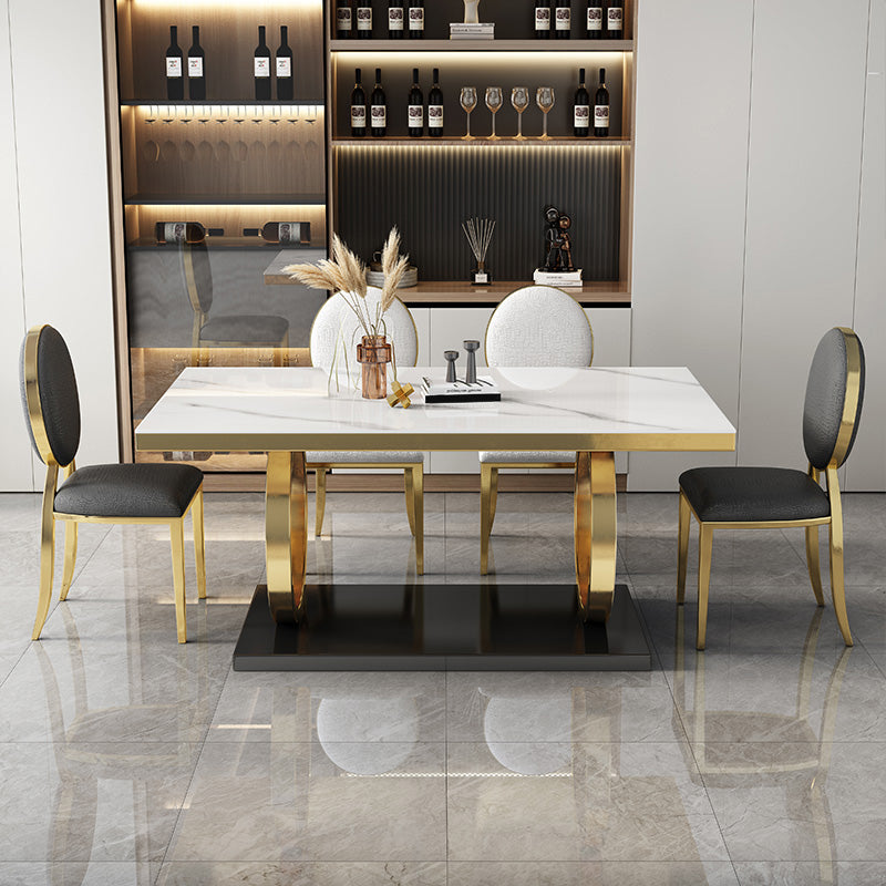 Glam Style Dinner Table Rectangle Stone Dining Room Table for Kitchen
