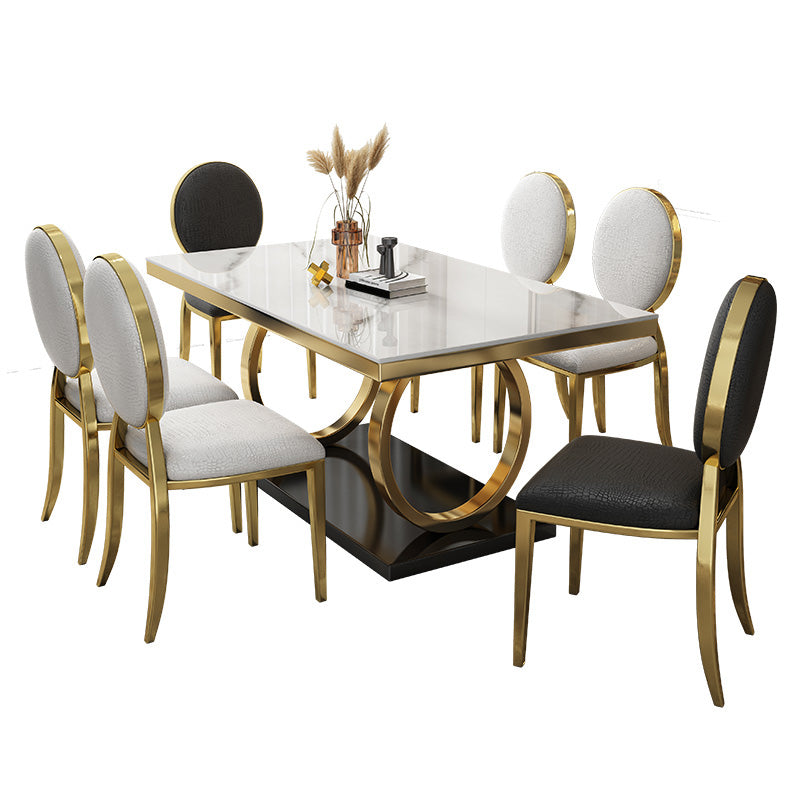 Glam Style Dinner Table Rectangle Stone Dining Room Table for Kitchen