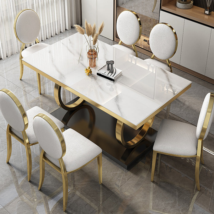 Glam Style Dinner Table Rectangle Stone Dining Room Table for Kitchen