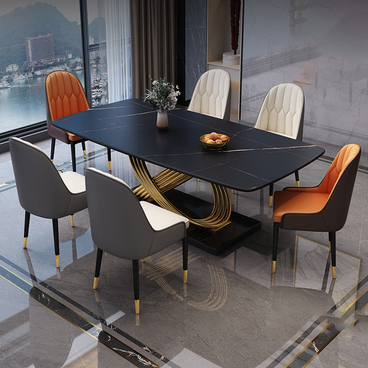 Glam Dinner Table Rectangle Stone Dining Room Table for Kitchen
