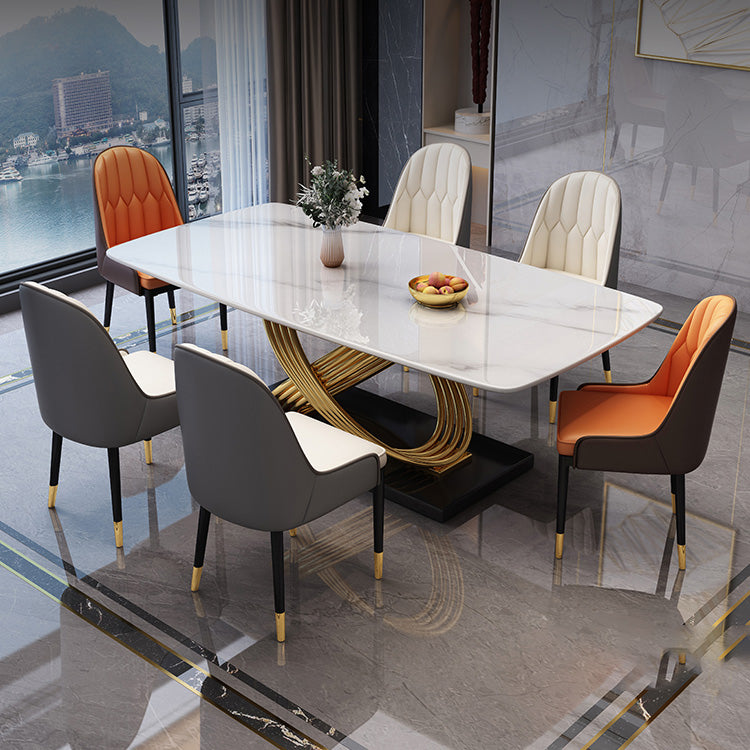Glam Dinner Table Rectangle Stone Dining Room Table for Kitchen