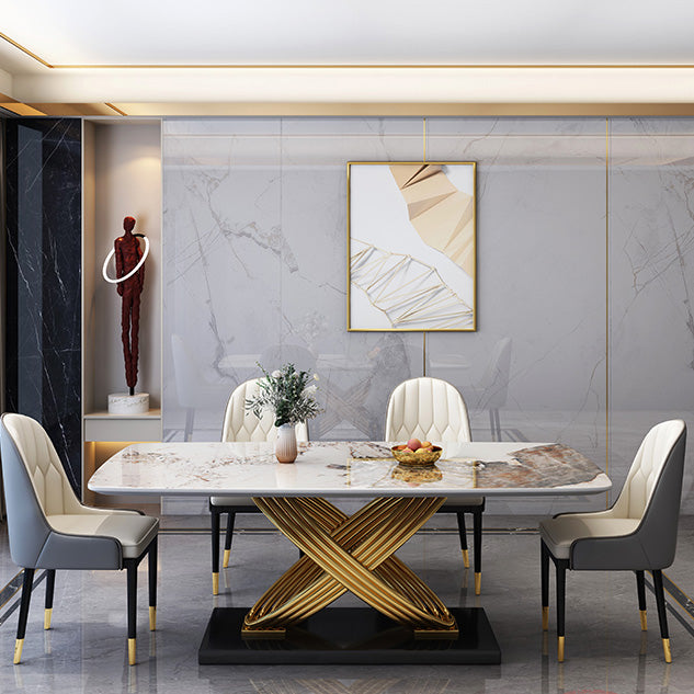 Glam Dinner Table Rectangle Stone Dining Room Table for Kitchen