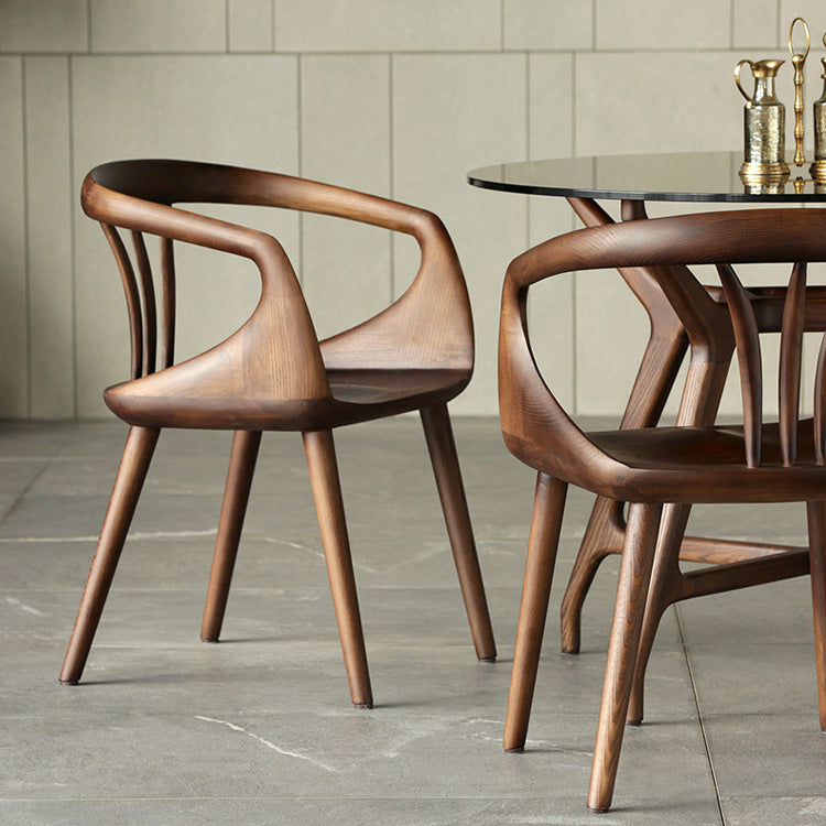 Contemporary Arm Chair Home Solid Wood Dining Chair in Walnut