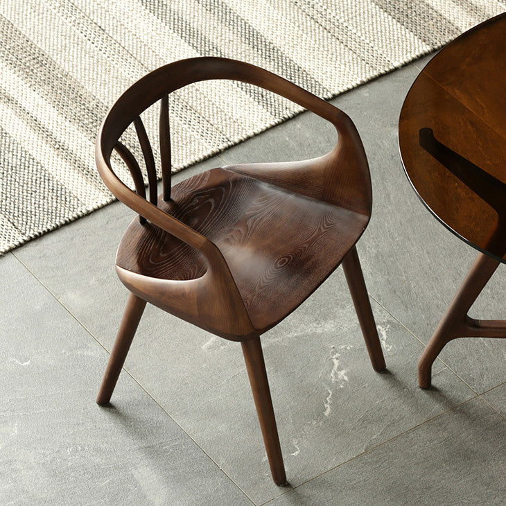 Contemporary Arm Chair Home Solid Wood Dining Chair in Walnut