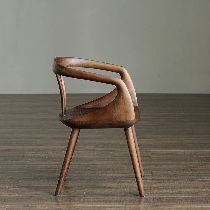 Contemporary Arm Chair Home Solid Wood Dining Chair in Walnut