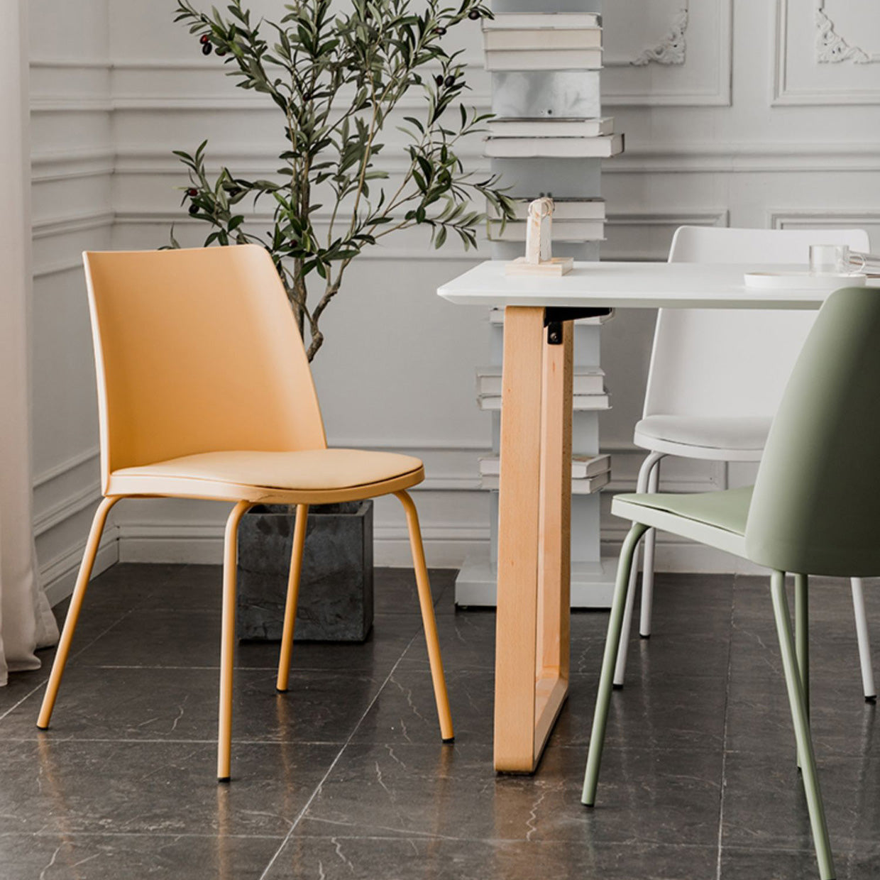 Modern Style Patio Side Chair Home Parsons Back Armless Chair