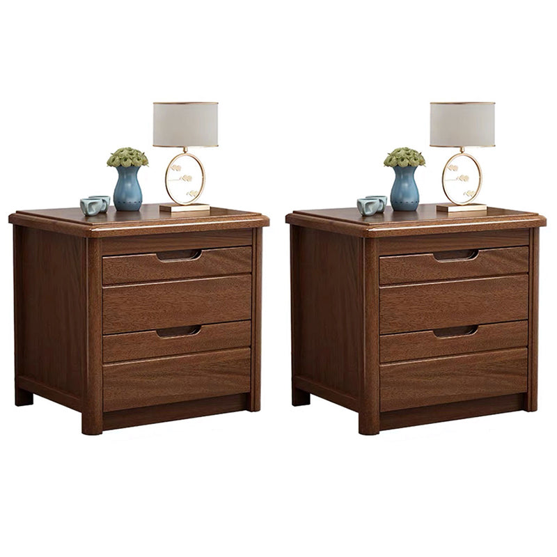 2 - Drawer Contemporary Accent Table Nightstand Walnut Wood Bed Nightstand