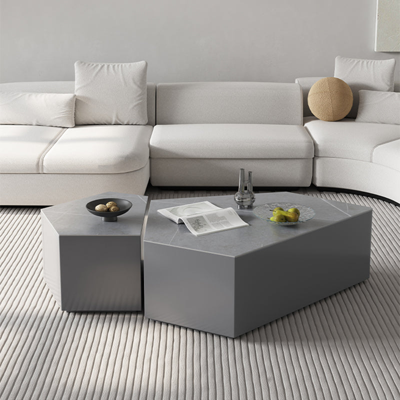13"H Contemporary Coffee Table Grey Coffee Cocktail Table with Drawer