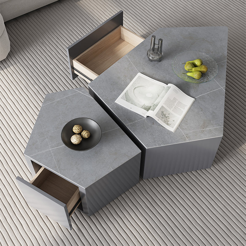 13"H Contemporary Coffee Table Grey Coffee Cocktail Table with Drawer