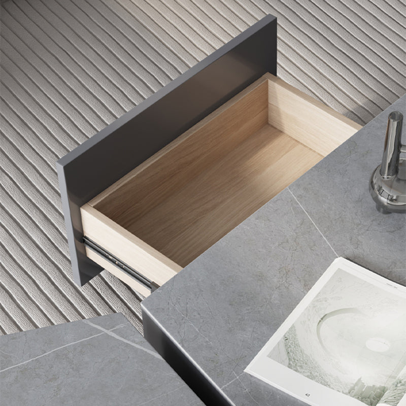 13"H Contemporary Coffee Table Grey Coffee Cocktail Table with Drawer