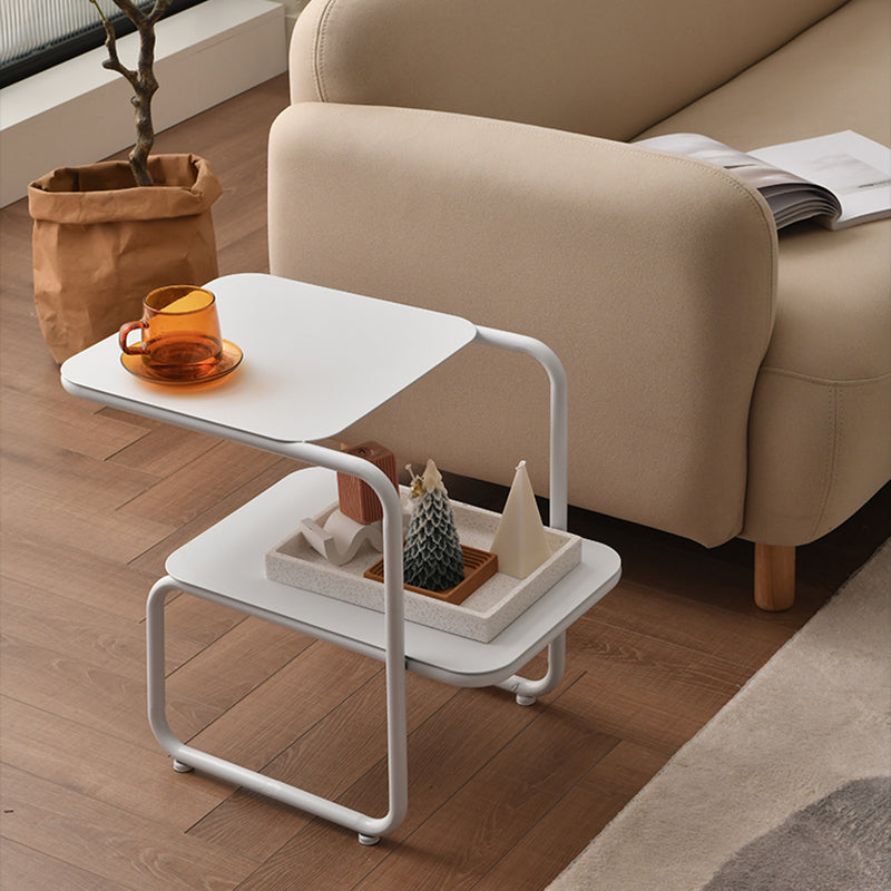 Modernistic Sled Base Side Table Rectangular Metal Top End Table with Shelf