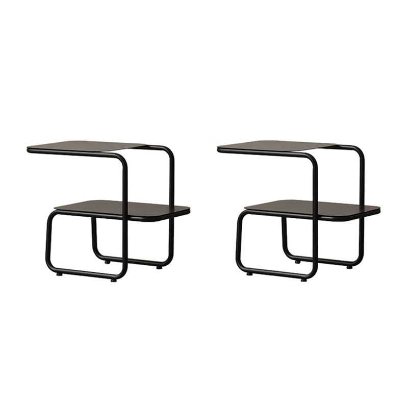 Modernistic Sled Base Side Table Rectangular Metal Top End Table with Shelf