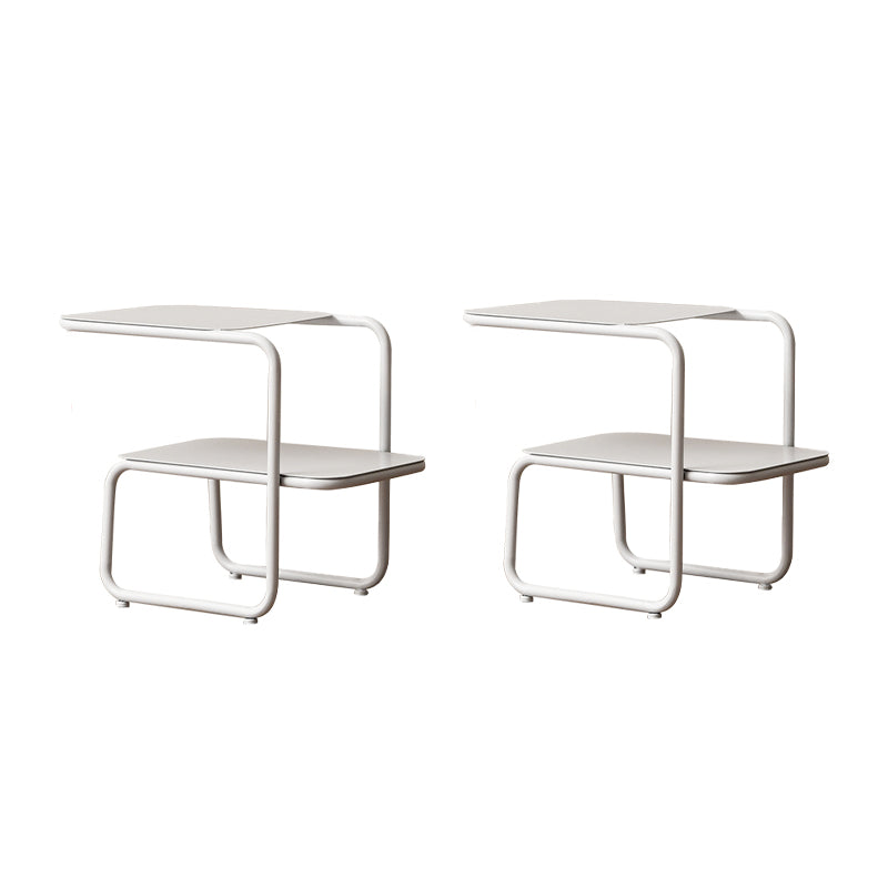 Modernistic Sled Base Side Table Rectangular Metal Top End Table with Shelf