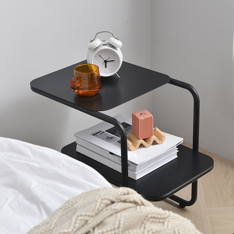 Modernistic Sled Base Side Table Rectangular Metal Top End Table with Shelf