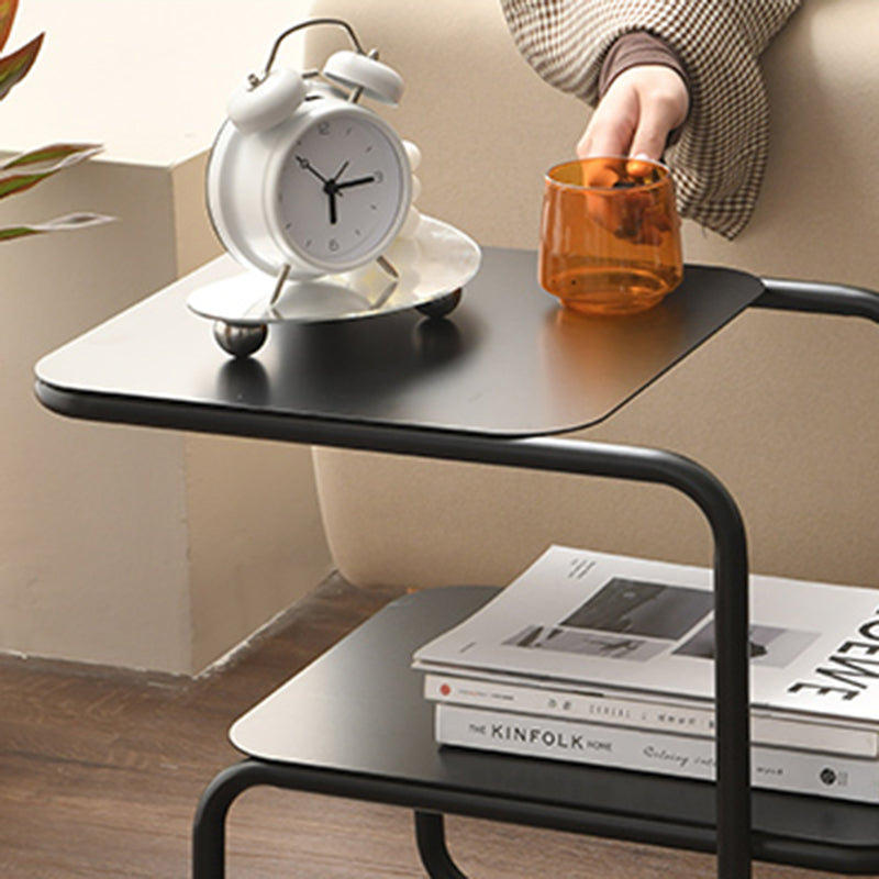 Modernistic Sled Base Side Table Rectangular Metal Top End Table with Shelf