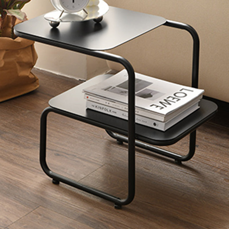 Modernistic Sled Base Side Table Rectangular Metal Top End Table with Shelf