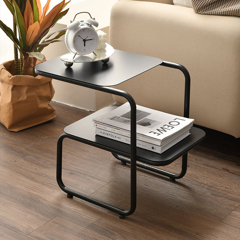 Modernistic Sled Base Side Table Rectangular Metal Top End Table with Shelf