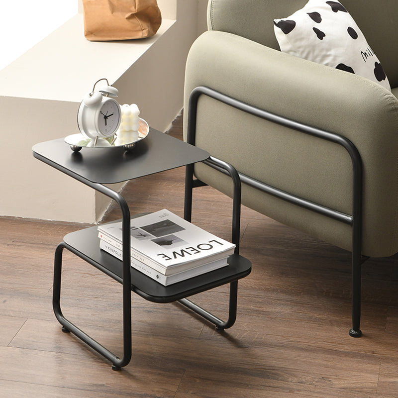 Modernistic Sled Base Side Table Rectangular Metal Top End Table with Shelf