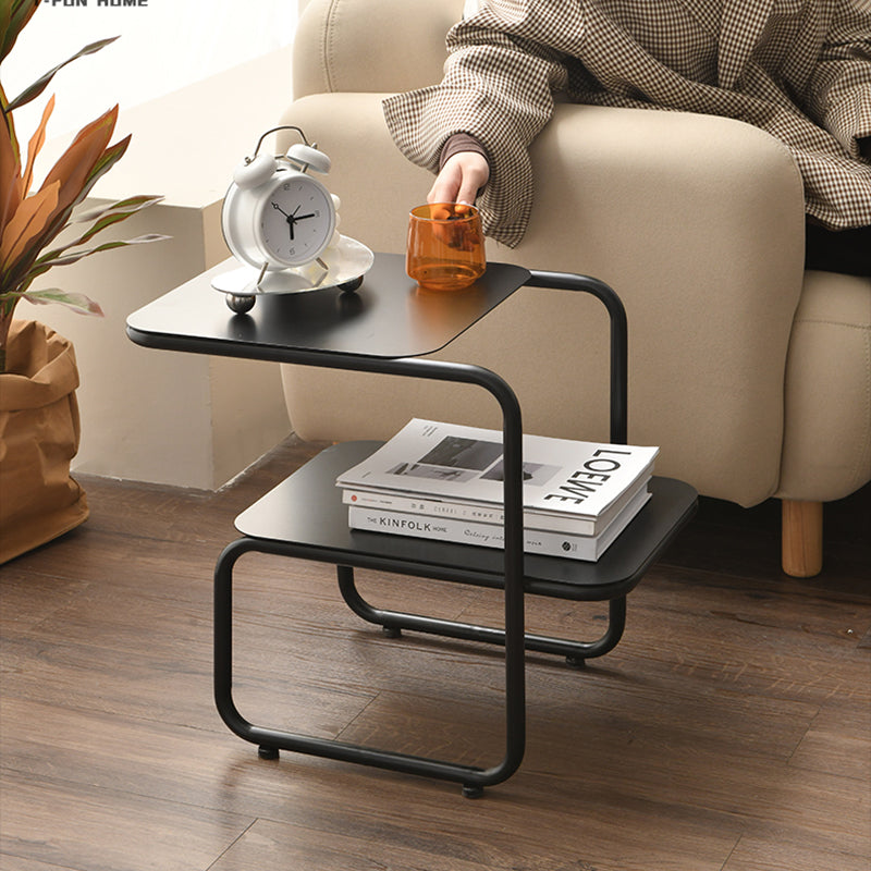 Modernistic Sled Base Side Table Rectangular Metal Top End Table with Shelf