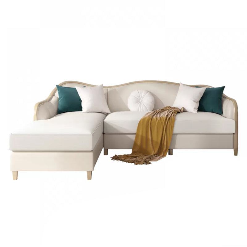 Linen Sectional Sofa Tropical Beige Sloped Arms Sofa for Living Room