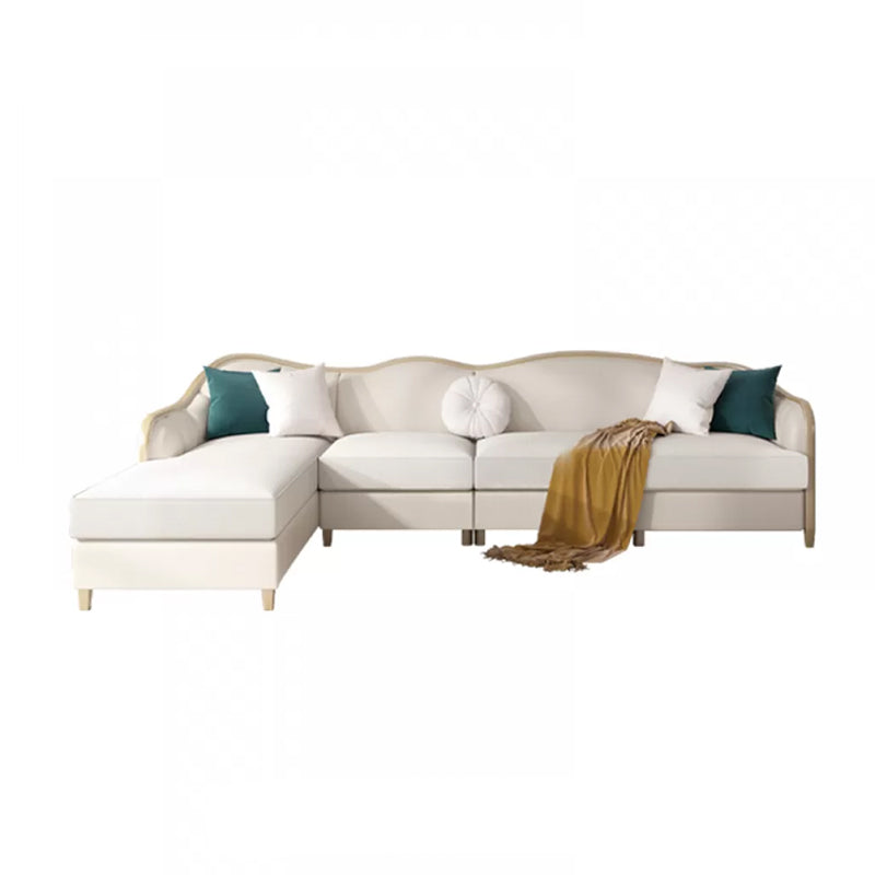Linen Sectional Sofa Tropical Beige Sloped Arms Sofa for Living Room