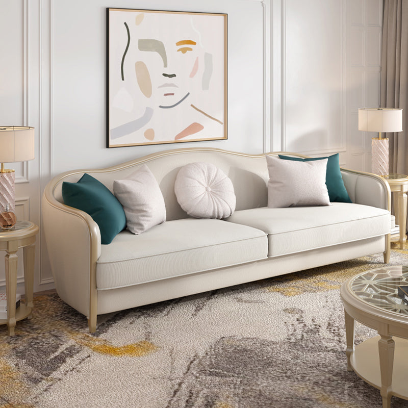 Linen Sectional Sofa Tropical Beige Sloped Arms Sofa for Living Room