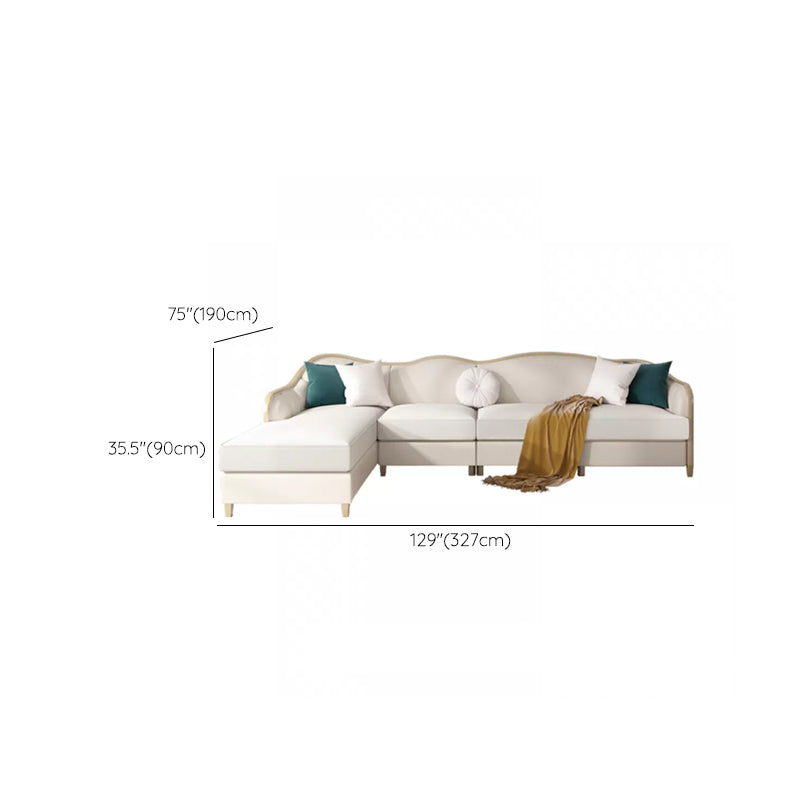 Linen Sectional Sofa Tropical Beige Sloped Arms Sofa for Living Room