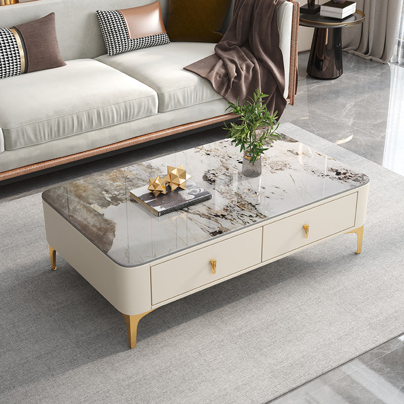 4 Legs Slate Coffee Table Rectangle Single Coffee Table with 2 Drawers