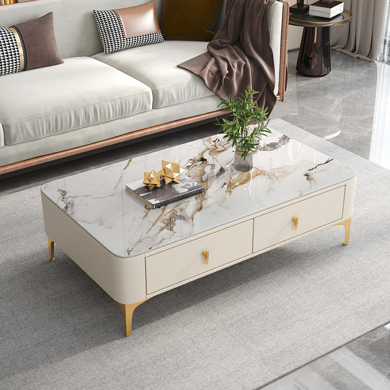 4 Legs Slate Coffee Table Rectangle Single Coffee Table with 2 Drawers