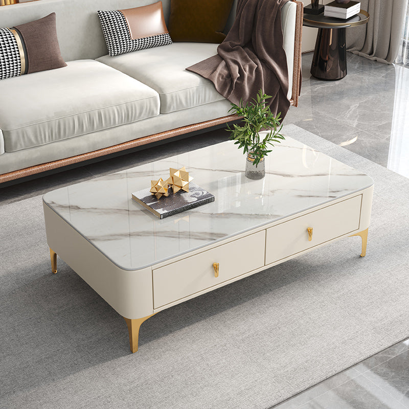 4 Legs Slate Coffee Table Rectangle Single Coffee Table with 2 Drawers