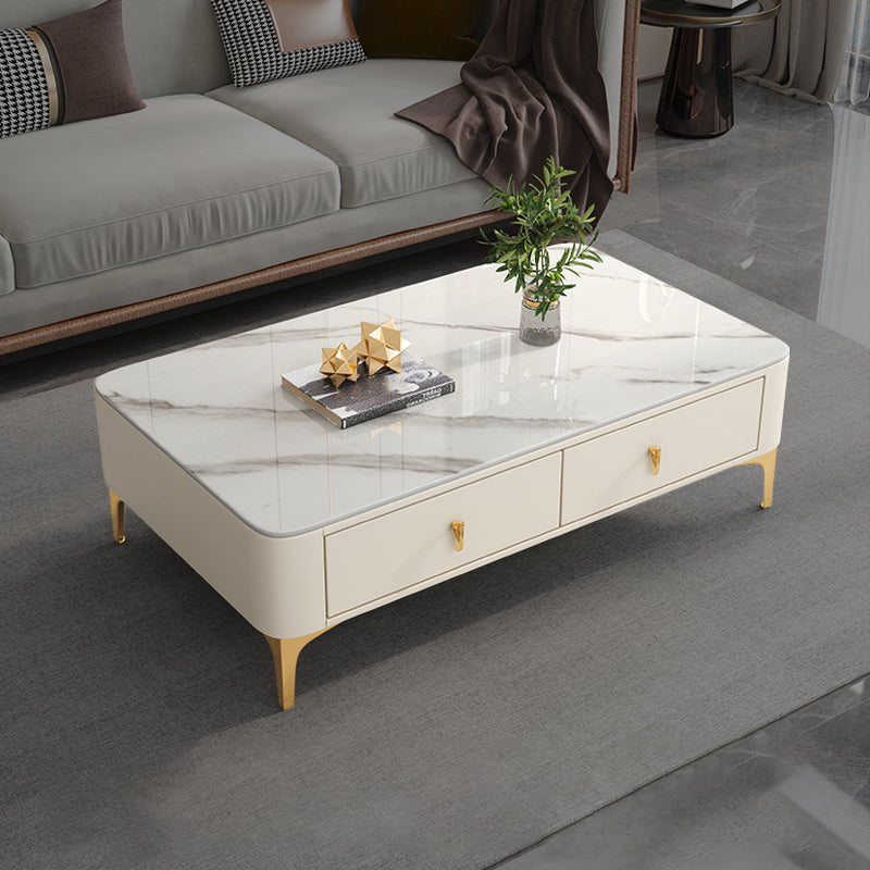 4 Legs Slate Coffee Table Rectangle Single Coffee Table with 2 Drawers