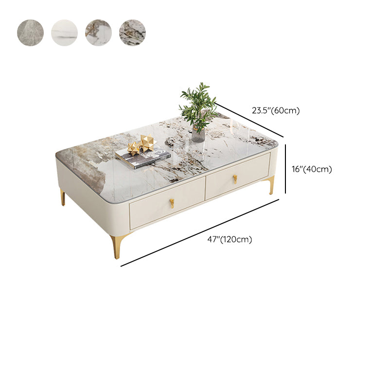 4 Legs Slate Coffee Table Rectangle Single Coffee Table with 2 Drawers
