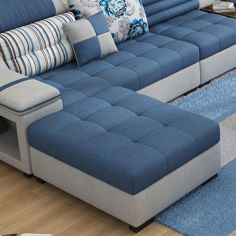 Faux Leather Sofa and Chaise Pillow Top Arm Sofa with Storage in Blue
