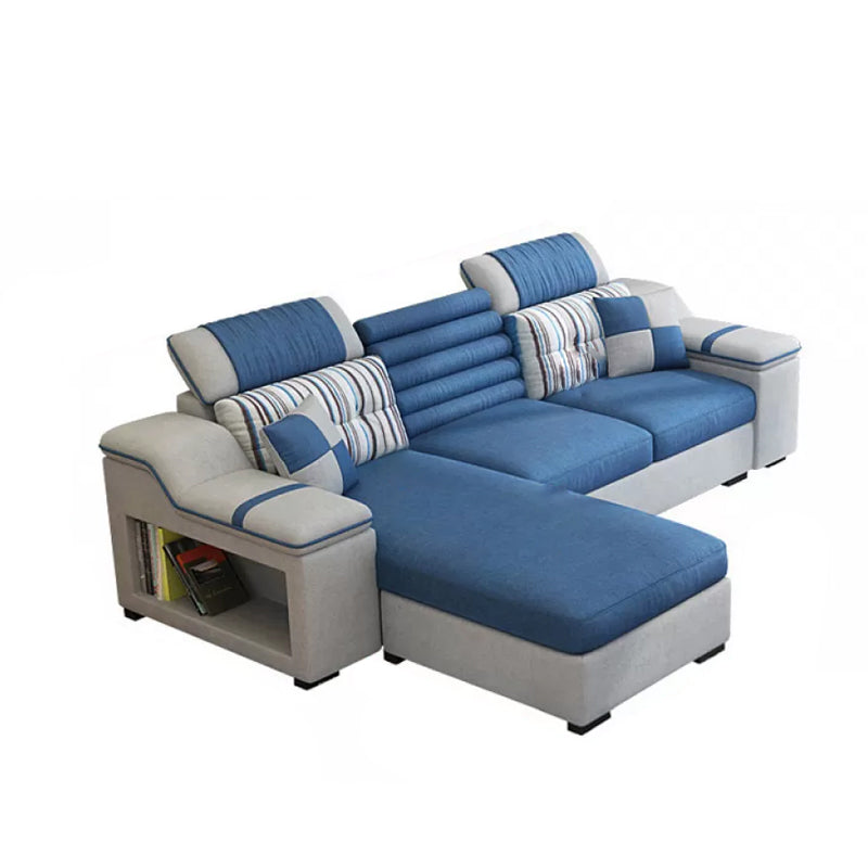 Faux Leather Sofa and Chaise Pillow Top Arm Sofa with Storage in Blue