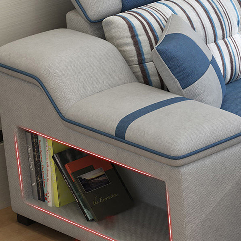 Faux Leather Sofa and Chaise Pillow Top Arm Sofa with Storage in Blue