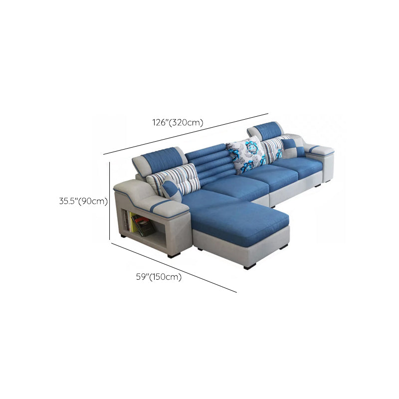 Faux Leather Sofa and Chaise Pillow Top Arm Sofa with Storage in Blue