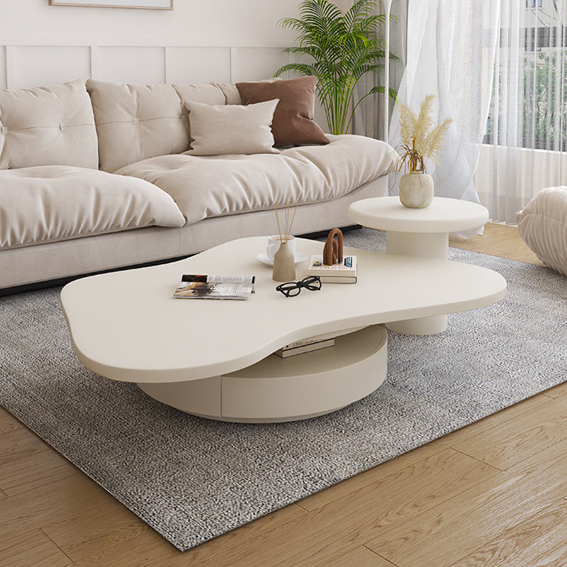 13"H Contemporary Coffee Table White Coffee Cocktail Table with Drawer