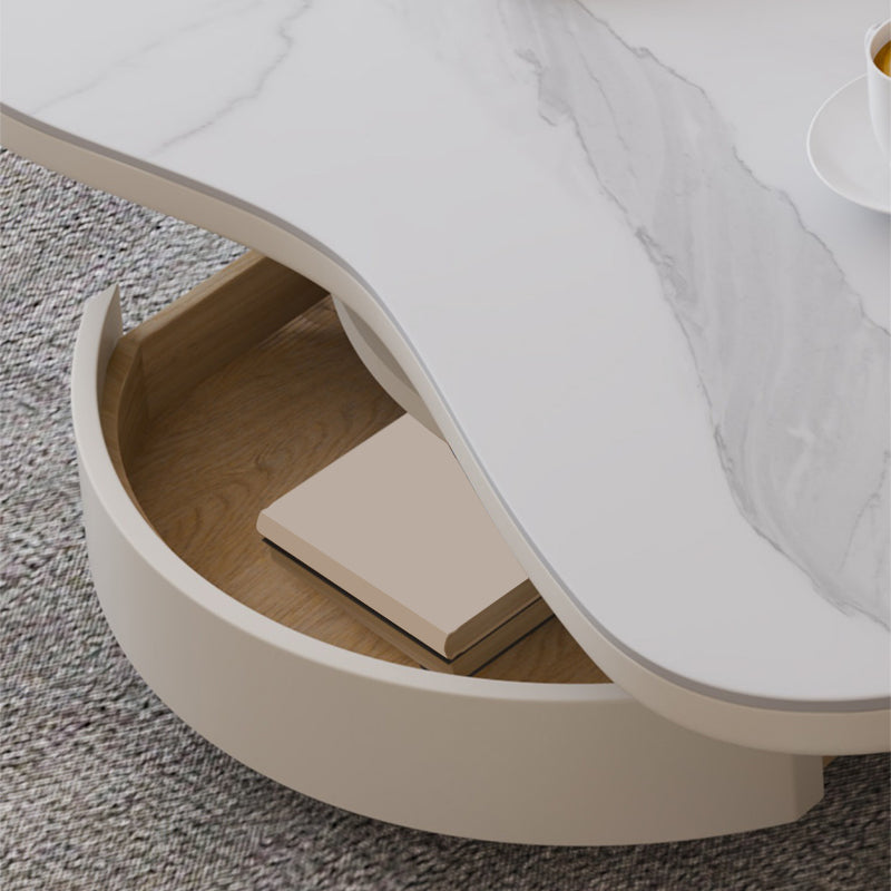 13"H Contemporary Coffee Table White Coffee Cocktail Table with Drawer