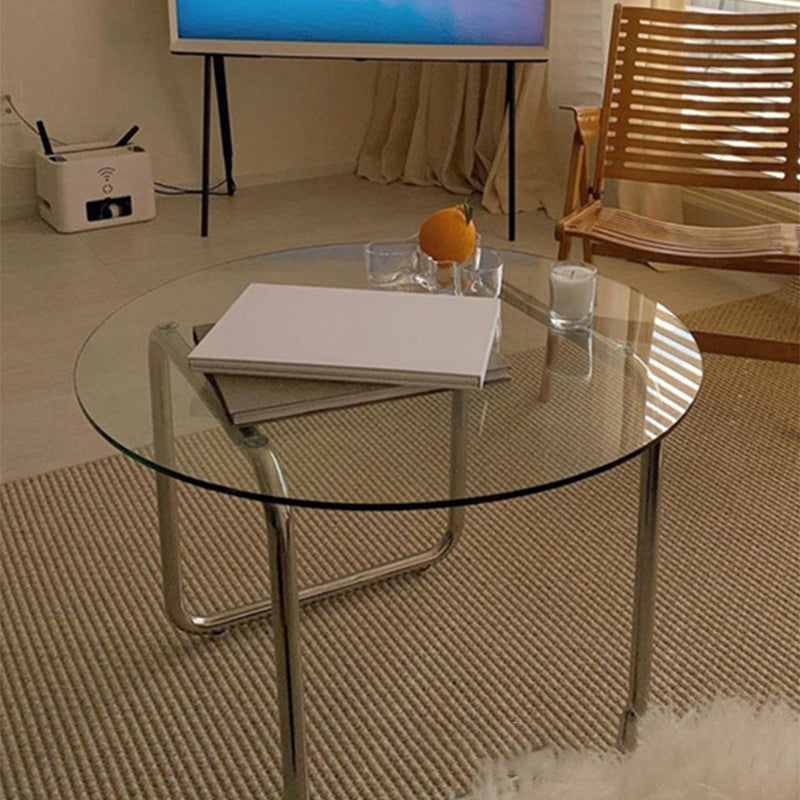 Modern Glass Top Round Coffee Table Sled Single Coffee Table