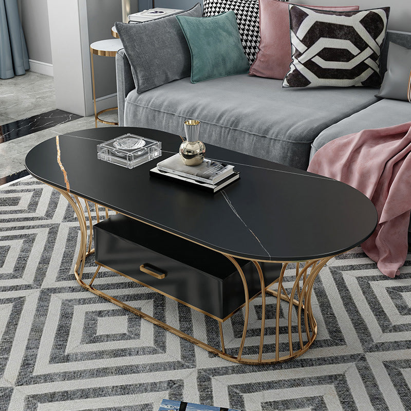 Glam Frame Single Coffee Table Oval Coffee Table with Drawer