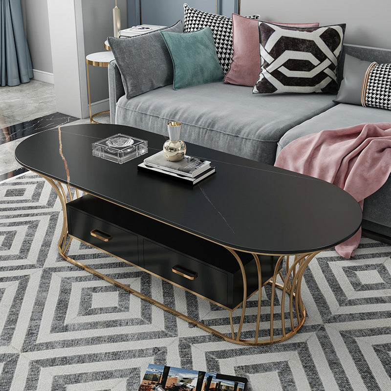 Glam Frame Single Coffee Table Oval Coffee Table with Drawer