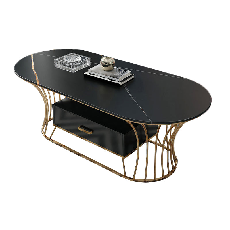 Glam Frame Single Coffee Table Oval Coffee Table with Drawer