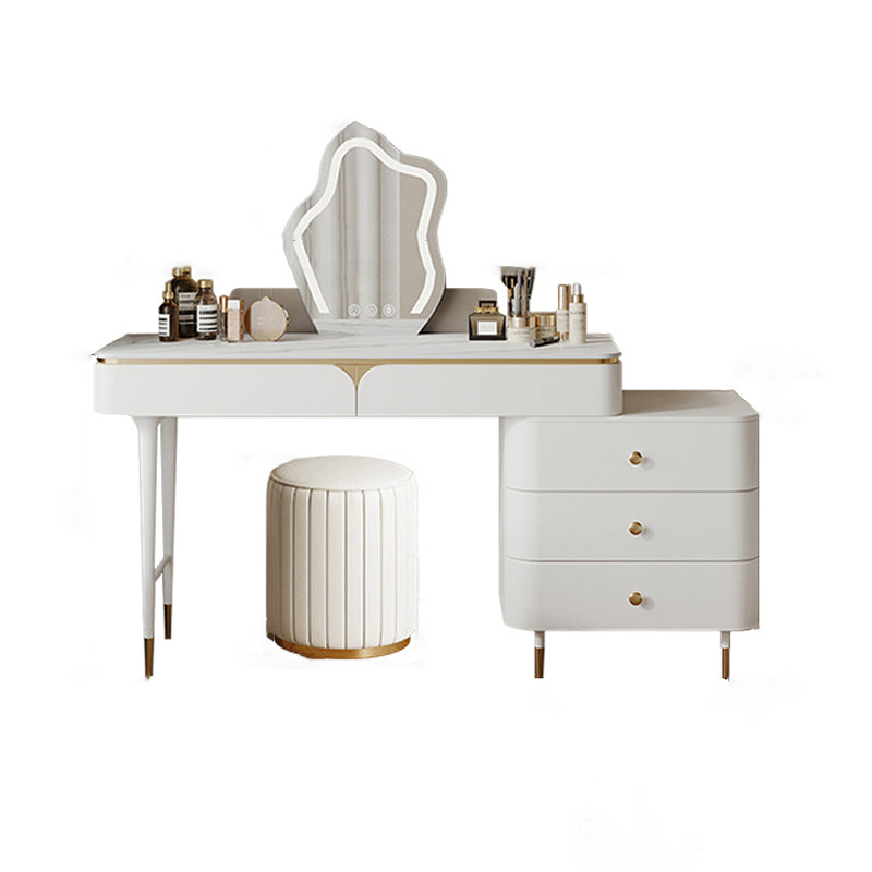 White Dressing Table Standing Vanity Set with Makeup Table and Stool