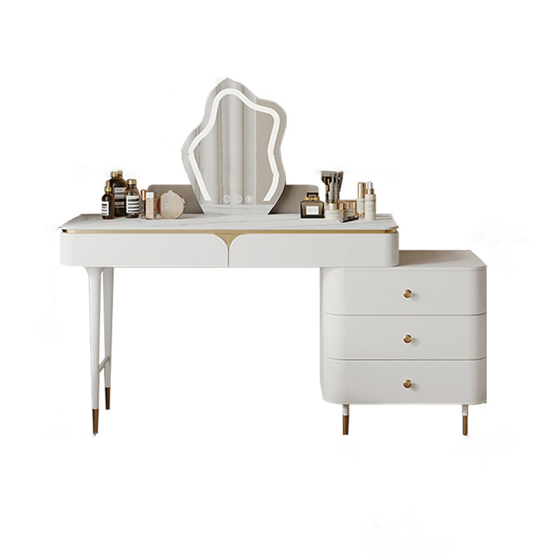 White Dressing Table Standing Vanity Set with Makeup Table and Stool