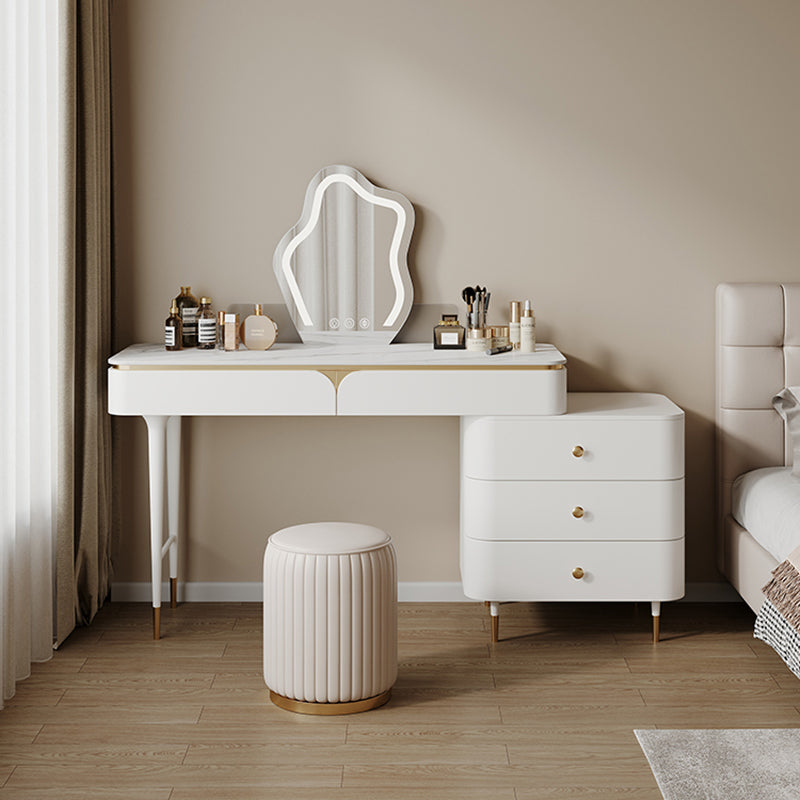 White Dressing Table Standing Vanity Set with Makeup Table and Stool