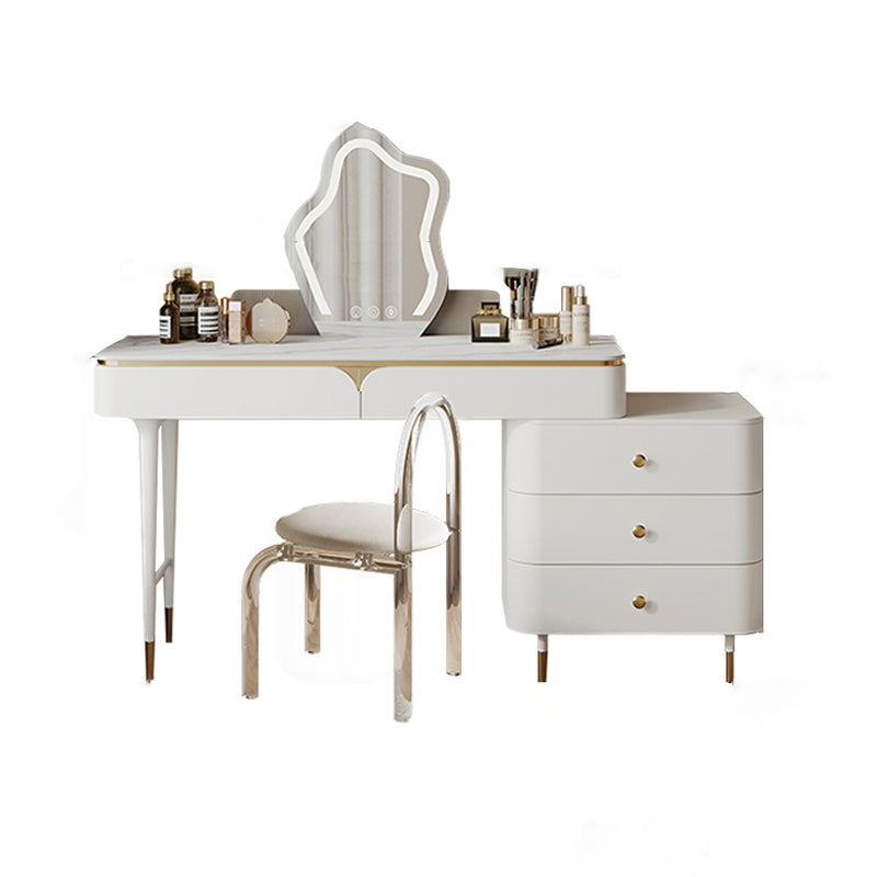 White Dressing Table Standing Vanity Set with Makeup Table and Stool