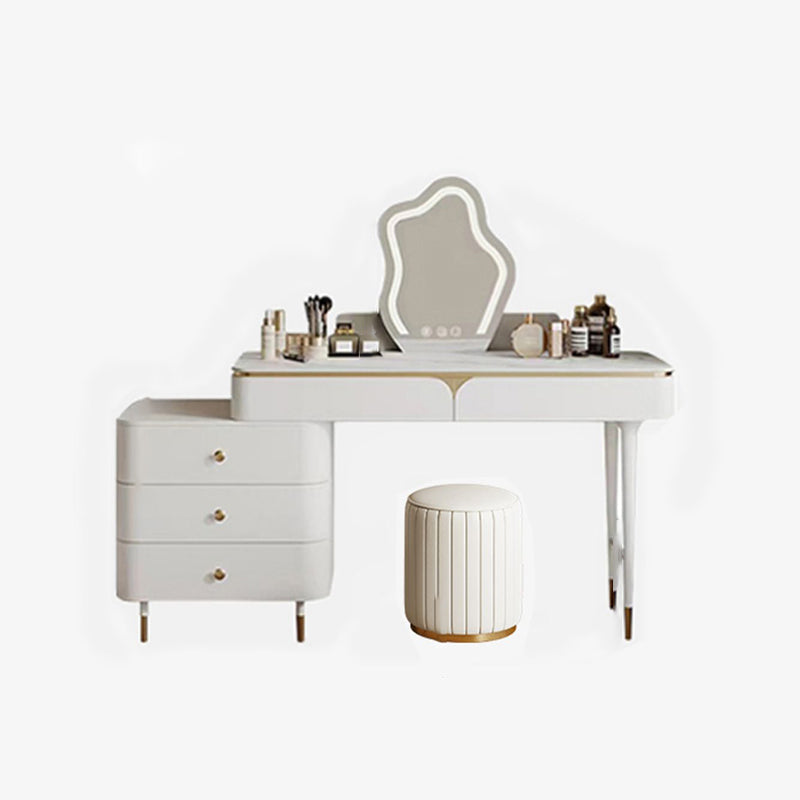 White Dressing Table Standing Vanity Set with Makeup Table and Stool