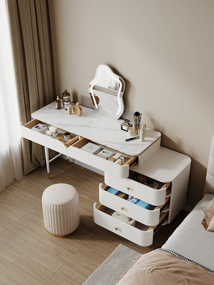 White Dressing Table Standing Vanity Set with Makeup Table and Stool